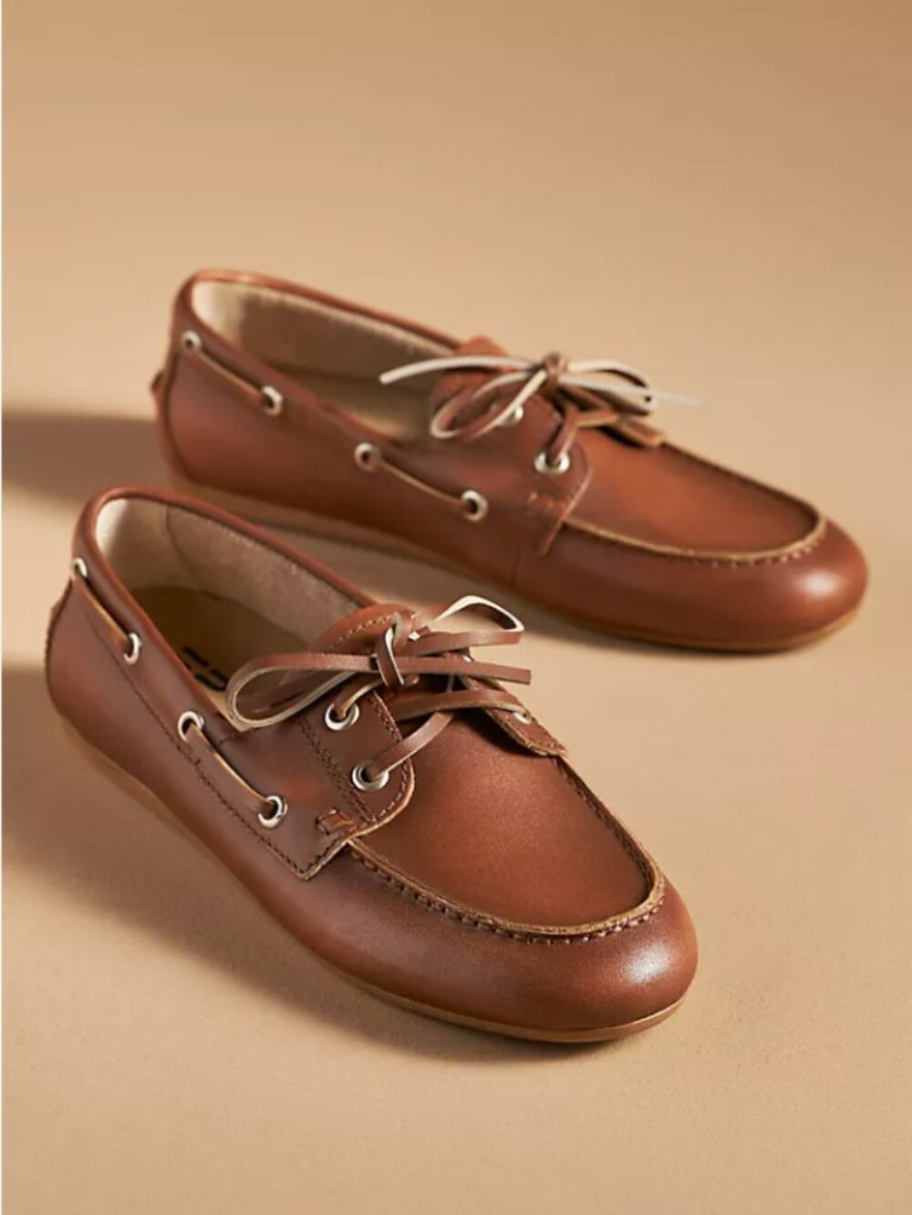 New! Anthropologie Bibi Lou Tan Leather Boat Shoes | Size 37